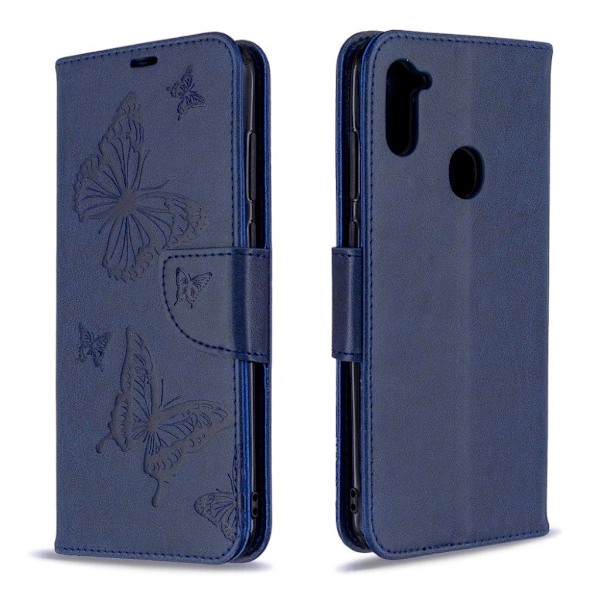 Butterfly läder Samsung Galaxy A11 / Samsung Galaxy M11 fodral - Blå Blå