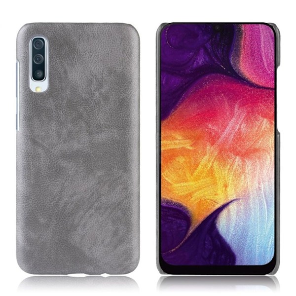 Samsung Galaxy A50 litchi belagt etui - Grå Silver grey