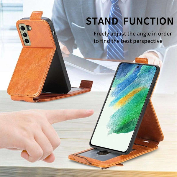 Vertical Flip Phone Suojakotelo With Zipper For Samsung Galaxy S21 FE - Ruskea Brown