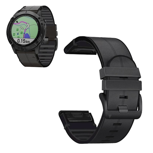 26 mm læder- og silikoneurrem til Garmin-ur - Sort Black