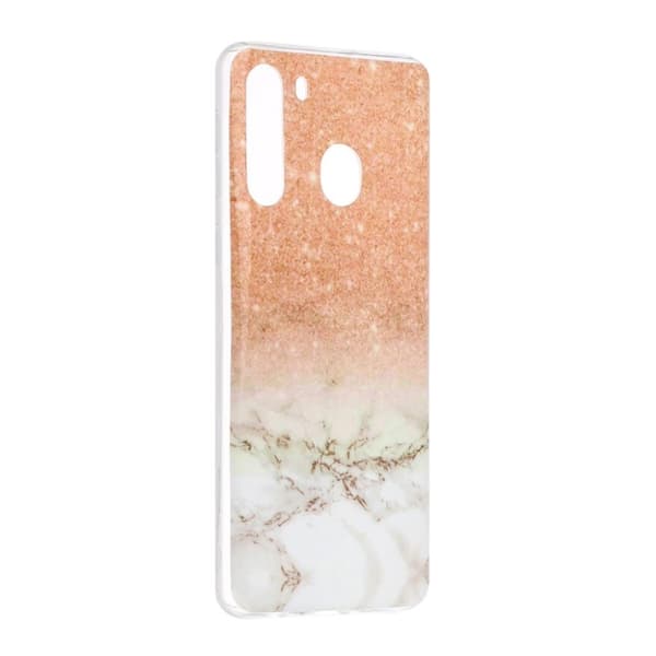 Marble Samsung Galaxy A21 Cover - Lyserød / hvid / sort Orange