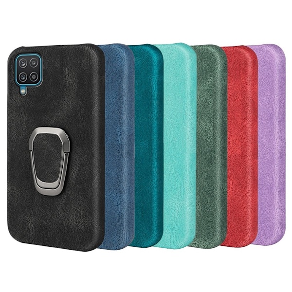 Stötsäkert läderfodral med oval kickstand för Samsung Galaxy A12 5G - Svart Svart