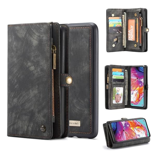CaseMe Samsung Galaxy A70 Zipper Wallet Etui - Svart Black
