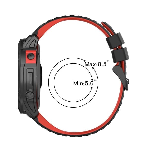 22mm kaksivärinen silikoninen kellohihna Garmin-kelloon - Musta / Punainen Black