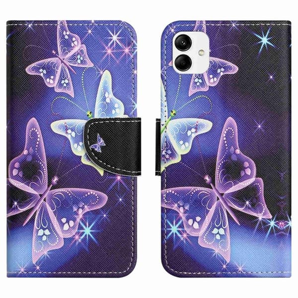 Wonderland Samsung Galaxy A04 Flip Etui - Sparkling Sommerfugle Purple