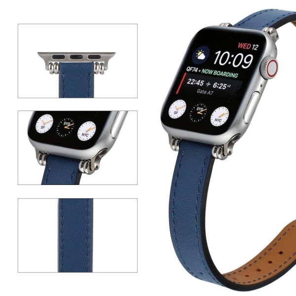 Apple Watch 40 mm klockarmband i äkta läder med pärldekor - Midnattsblå Blå