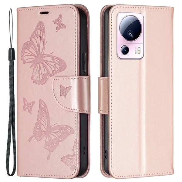Sommerfugl Xiaomi 13 Lite / Civi 2 Flip Etui - Rødguld Pink