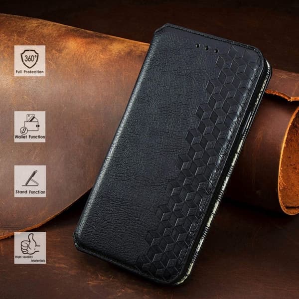 Læder Etui med A Stil Rhombus Imprint til Samsung Galaxy A02 - Sort Black