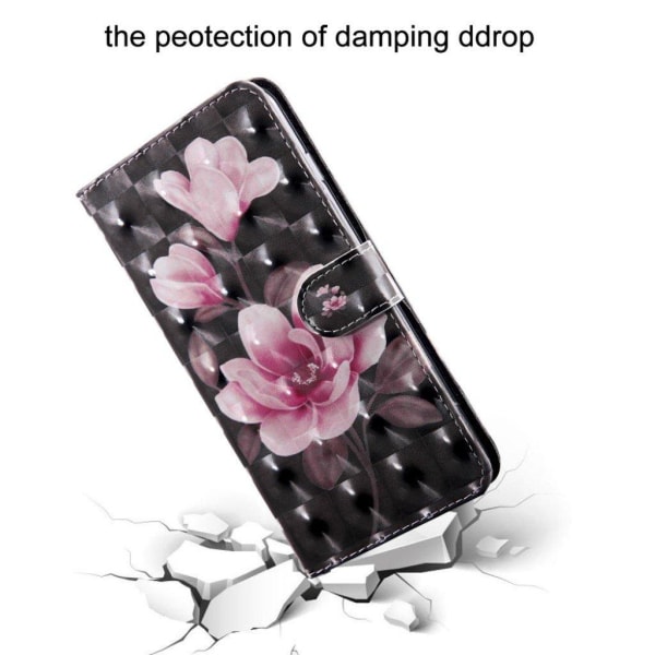 Huawei P Smart 2019 vaalea piste koriste nahkainen flip Suojakotelo - Pinkit Kukat Pink
