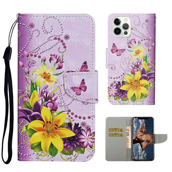Wonderland iPhone 13 Pro flip etui - Gul Blomst Multicolor