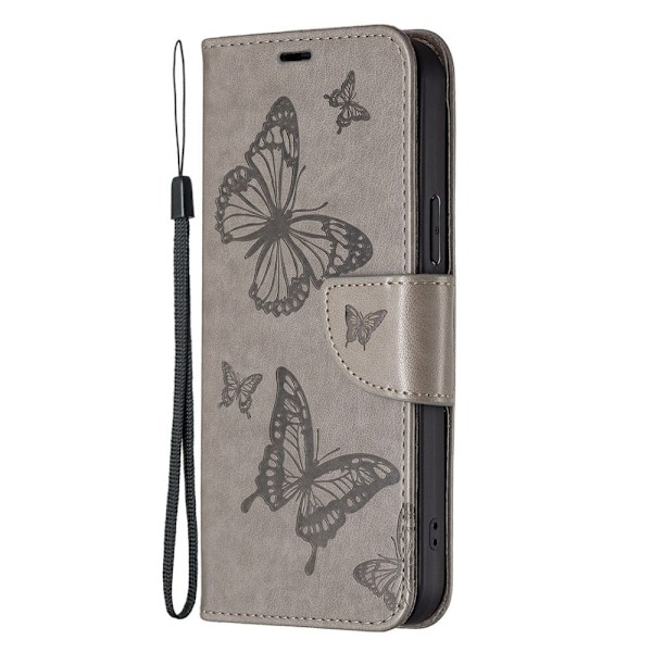 Butterfly läder Samsung Galaxy A54 fodral - Silver/Grå Silvergrå