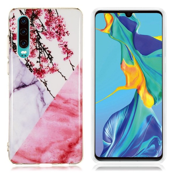 Huawei P30 marmor mønster fleksibelt etui - Model A Pink
