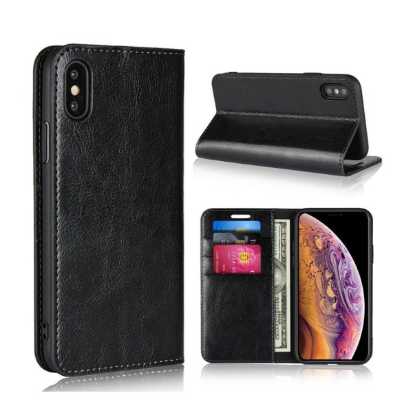 iPhone XS plånboks mobilfodral av vildhäst syntetläder - Svart Svart
