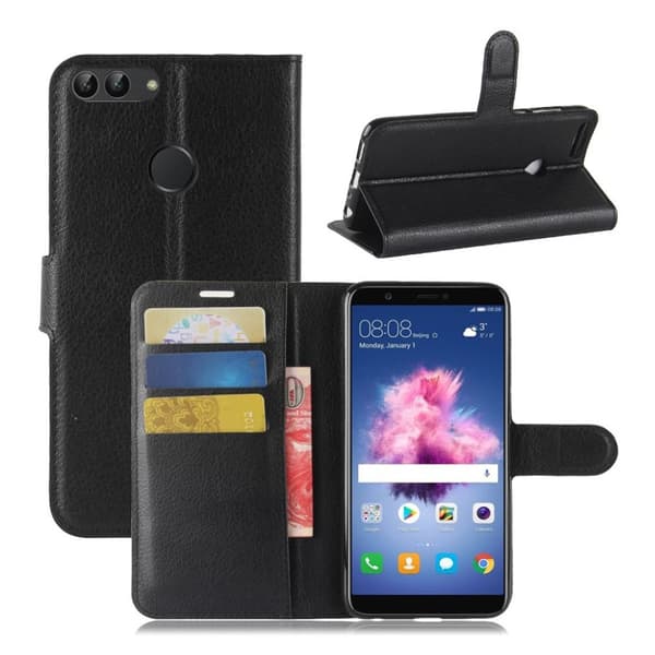 Huawei P Smart Etui laget av kunstlær og silikon - Svart Black