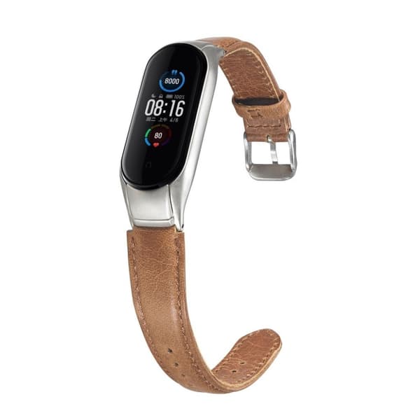 Crazy Horse ægte læder rem til Xiaomi Mi Band 5 Brown