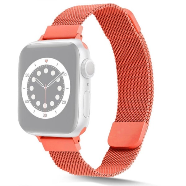 Apple Watch 42mm - 44mm ruostumattomasta teräksestä valmistettu ranneke magneettilukolla - Oranssi Orange