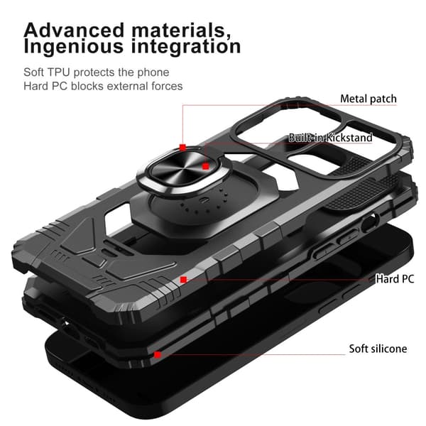 Bulksourcing Back Shell iPhone 14 Pro Max, Kickstand Design Bumpresistent og Flexible Hybrid Phone Case Air Cushions Cover - Sort Black