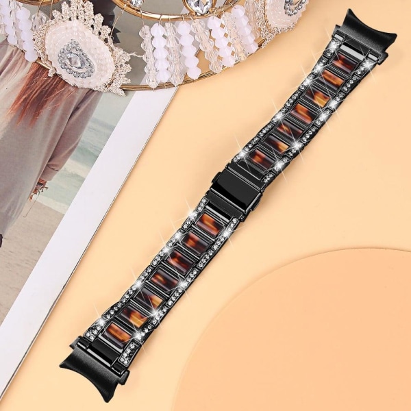 Rhinestone urrem i rustfrit stål til Samsung Galaxy Watch 4 - Sort / Skildpaddeskal Farve Black