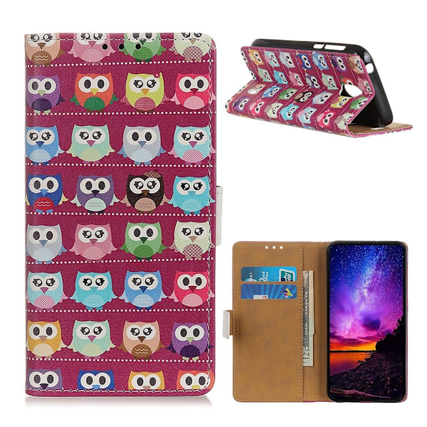 Nokia 1 Plus kuvioitu nahkakotelo - Pöllöt Multicolor
