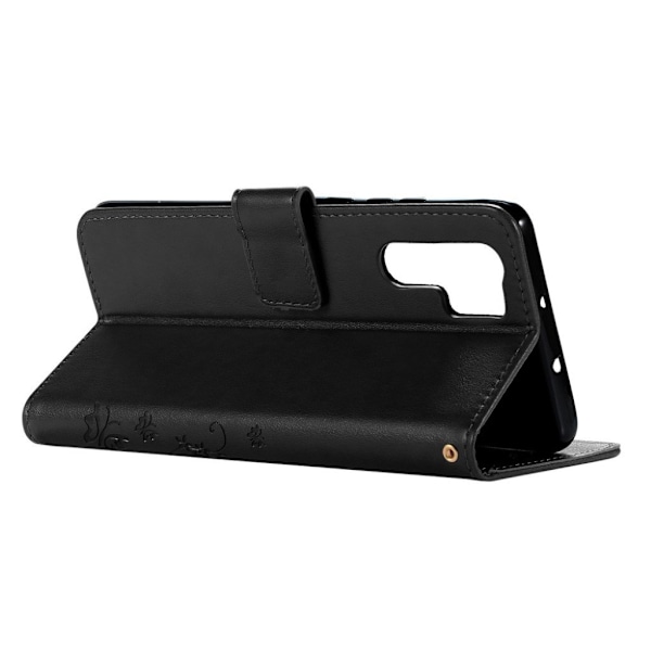 Huawei P30 Pro sommerfugle- og blomstertryk læder flip etui - Sort Black