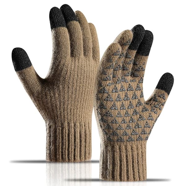 Y0097 Stickade handskar med pekskärm - Khaki / Khaki Brun