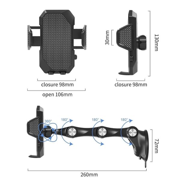 Universell sugekoppholder for bilmontering av telefon Black