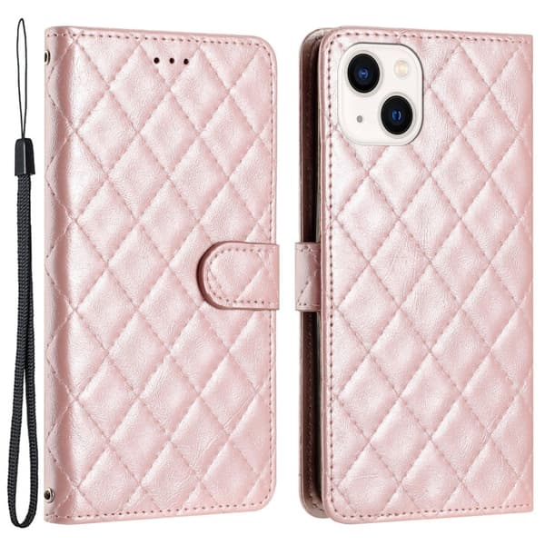 Funksjonelt rombe lommebokdeksel for iPhone 14 Plus - Rosa Pink