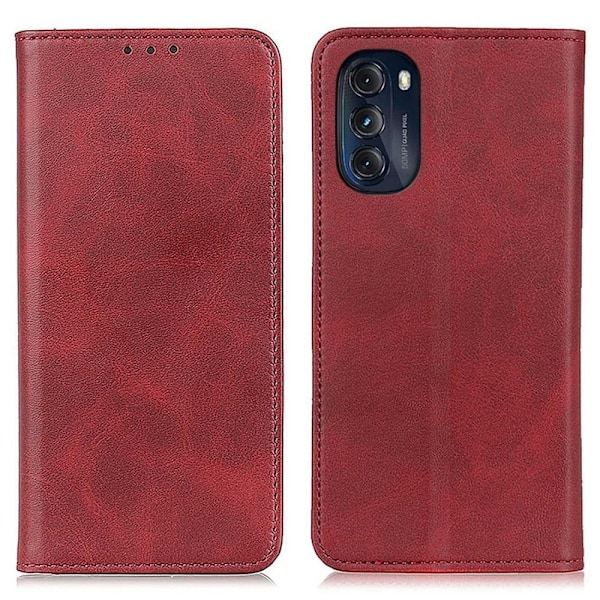 Motorola Moto G (2022) flip etui i ægte læder med pung – Rød Red
