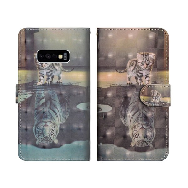 Samsung Galaxy S10e vaalea piste koriste nahkainen flip Suojakotelo - Kissa Multicolor
