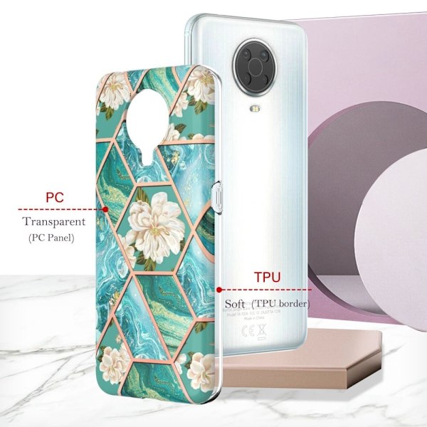 Marmordesign Nokia G20 / Nokia G10 deksel - Blå Blomster Blue