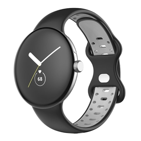 Google Pixel Watch kaksivärinen silikonikellon hihna - Musta / Harmaa Silver grey