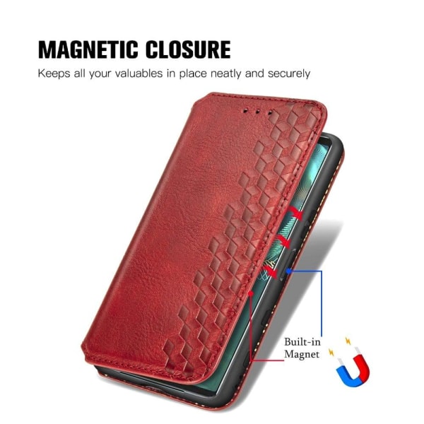Nahkakotelo With A Stylish Rhombus Imprint For Sony Xperia 1 IV - Punainen Red