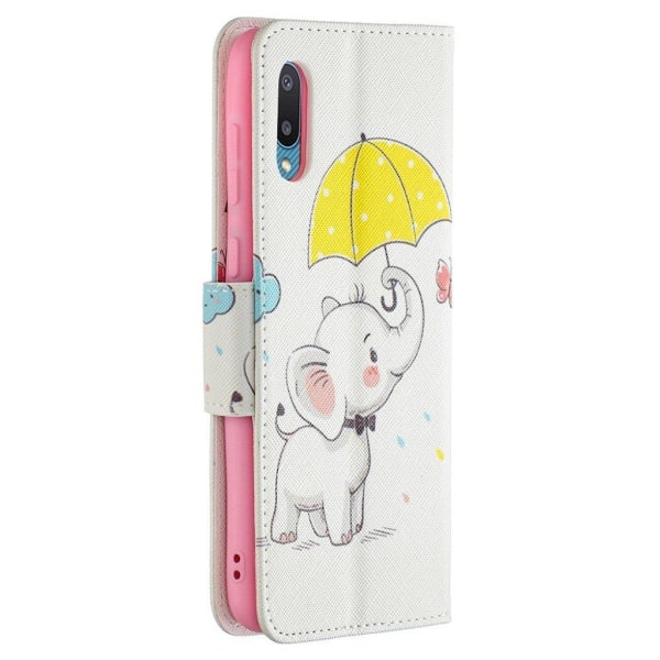 Wonderland Samsung Galaxy A02 Flip Etui - Elefant Holder en Paraply Multicolor