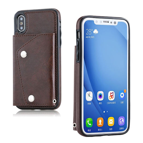 iPhone XS plånboksfodral i läder - Brun Brun