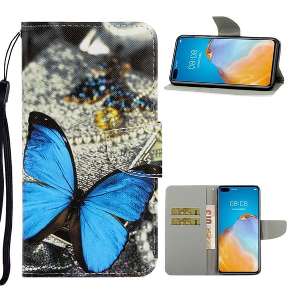 Wonderland Huawei P40 flip etui - Blue Butterfly Multicolor