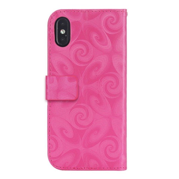iPhone Xs Max flip cover i læder med spiralstruktur og vinglasmø Pink