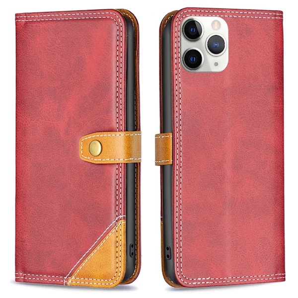 BINFEN tvåfärgat läder iPhone 11 Pro Max fodral - Röd Röd