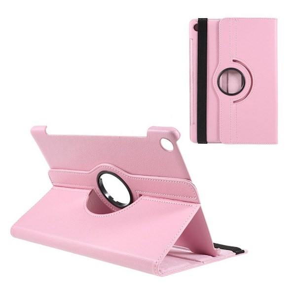 Huawei MediaPad M5 10 skyddshölje syntetläder 360 graders roterande stående litchi textur - Rosa Rosa
