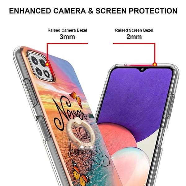 Marble Mønstret Deksel med Ring Holder til Samsung Galaxy A22 5G - Never Stop Dreaming Purple