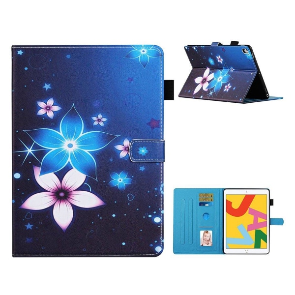 iPad 10.2 (2019) vibrant pattern printing leather case - Flower Blue