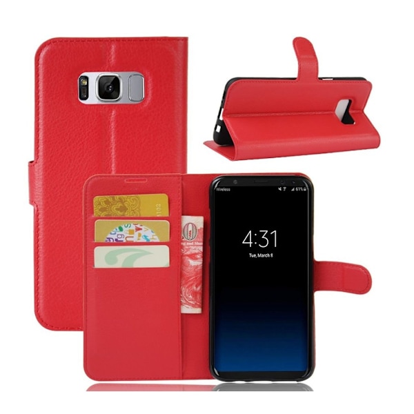 Samsung Galaxy S8+ lychee textur läderfodral - Röd Röd