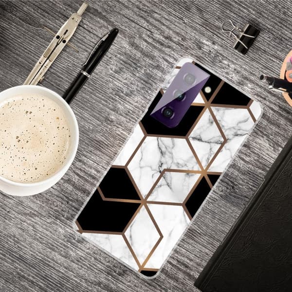 Marble Samsung Galaxy S21 FE Etui - Klinkekule Terning i Black og Hvit Multicolor