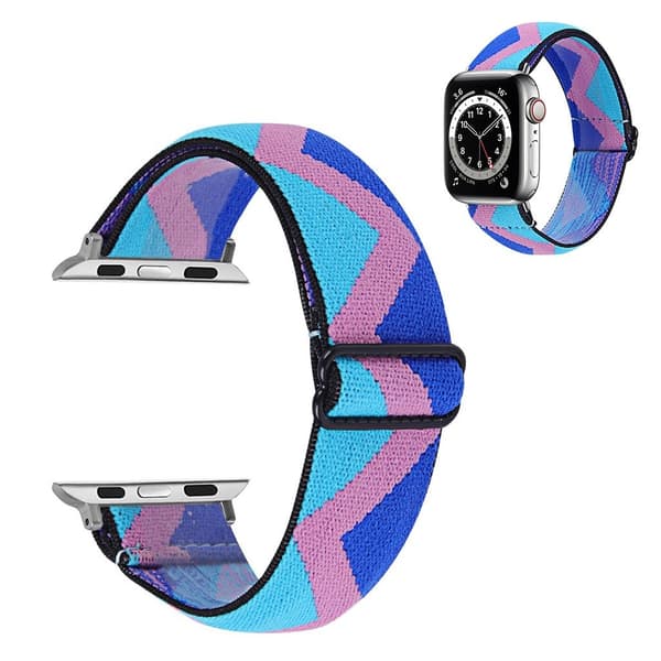 Apple Watch Series 6 / 5 44mm nylon mønster rem - blå / pink / blå Zig-zag Multicolor