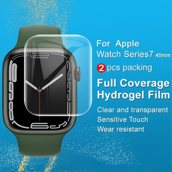 2 kpl IMAK Apple Watch (45mm) kaareva suojakalvo näytön suojus Transparent