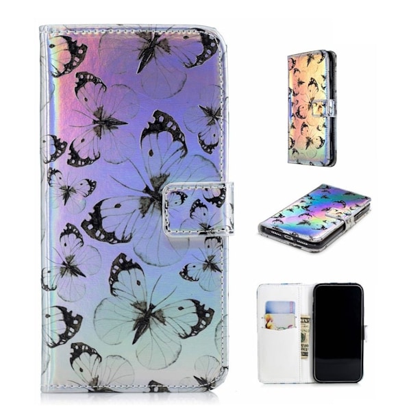 iPhone Xs Max laaseri pinnoitettu kuviollinen synteetti nahkainen lompakko suojakotelo - Perhoset Multicolor