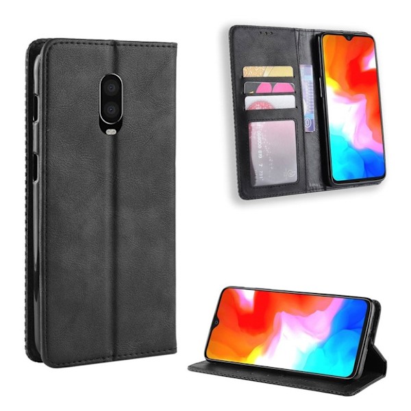 OnePlus 6T vintage läderfodral - Svart Svart
