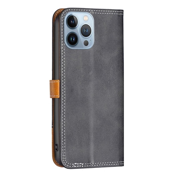BINFEN kaksivärinen nahkakotelo iPhone 13 Pro - Musta Black