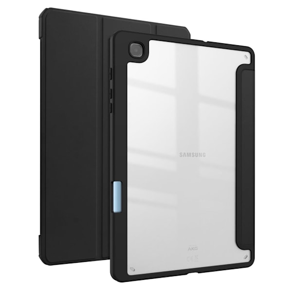 Samsung Galaxy Tab S6 Lite -nahkakotelo, jossa on akryylinen takanäkymä ja kynänpidike - Musta Black