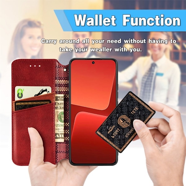 Nahkakotelo With A Stylish Rhombus Imprint For Xiaomi 13 - Punainen Red