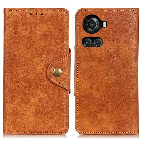 Alpha OnePlus 10R / OnePlus Ace nahkainen läppäkotelo - Ruskea Brown